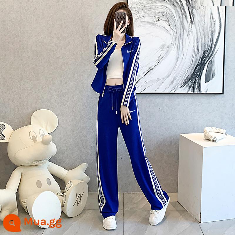 Bộ đồ thể thao thông thường Niketon dành cho nữ xuân thu 2023 bộ đồ chạy bộ hai mảnh thời trang mới theo phong cách phương Tây hợp thời trang - Suit xanh trắng 420