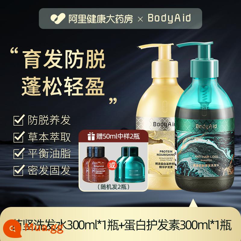 Bodyaid bồ kết lá gừng dầu gội chống rụng tăng tóc chắc tóc mọc chắc chân kiểm soát dầu gội mềm mượt - Miaojian chống rụng tóc 300ml*1 chai + dầu xả protein 300ml*1 chai