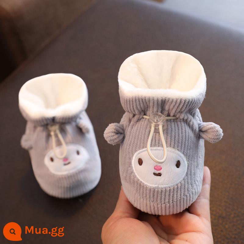 Giày thu đông đế mềm cho bé 0-3-6-12 tháng tuổi sơ sinh nam nữ Giày cotton ấm áp chào đón năm mới trước khi bước tới - xám