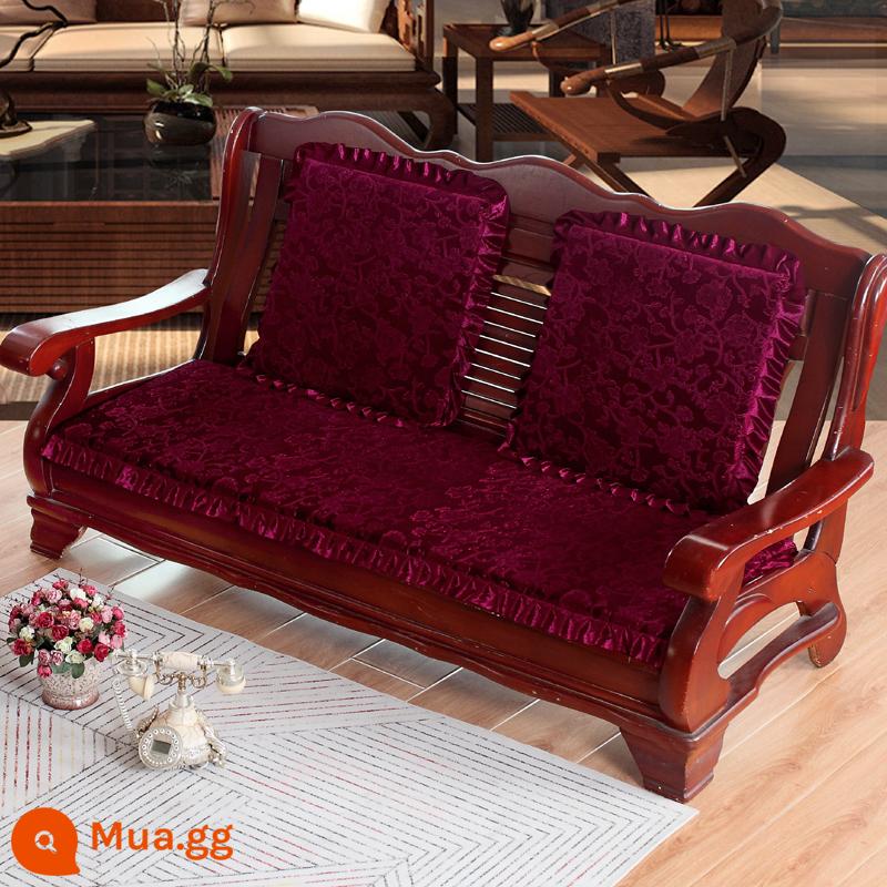 miễn phí vận chuyển mùa thu và mùa đông dày gỗ gụ sofa gỗ đệm sang trọng đệm đệm ghế sofa gỗ kết hợp chống trượt - Màu đỏ nhung pha lê 3D màu đỏ hồng