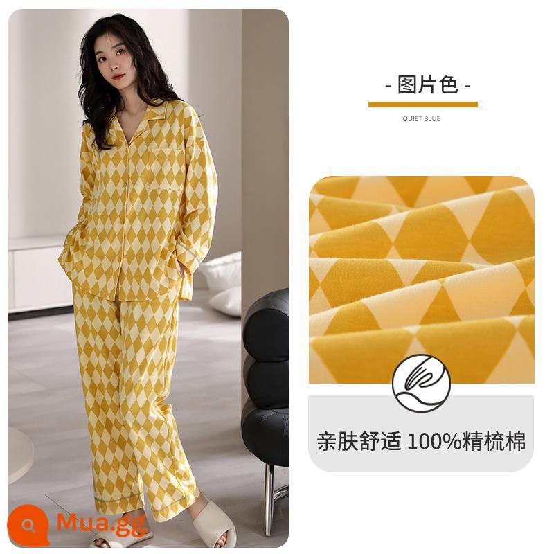 Bộ đồ ngủ người mèo nữ cotton nguyên chất phong cách xuân thu 2023 mới mùa thu dài tay phần mỏng có thể mặc ngoài bộ đồ phục vụ tại nhà - ZJ68121 (kiểu ve áo cardigan)