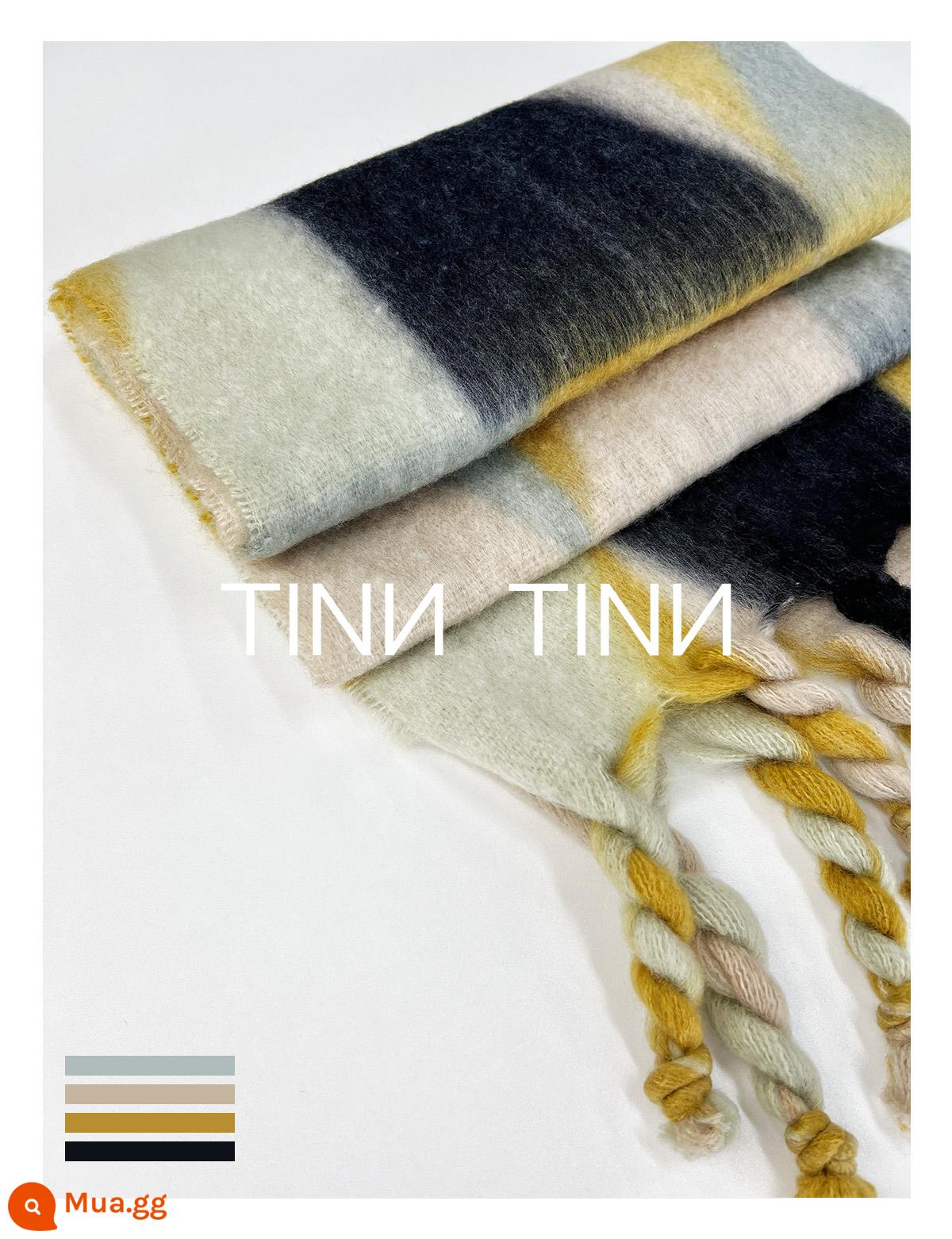 TINNTINN Hình Học Gradient Mohair In Không Đều Tua Rua Sang Trọng Cảm Thấy Khăn Choàng Khăn Lớn Ấm Áp - Monet (có sẵn trong vài giây) màu vàng, trắng và xanh