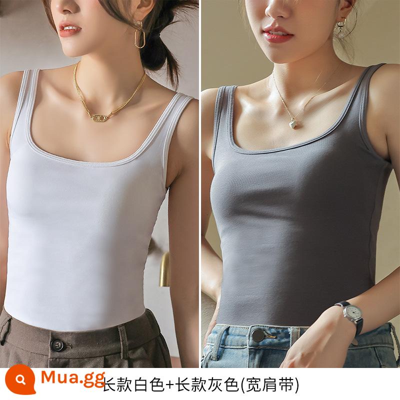 Yếm nữ mùa hè mặc trong có đệm ngực tích hợp áo ngực mặc ngoài màu trắng dáng dài cotton nguyên chất hở lưng đẹp - Bản dài màu trắng + bản dài màu xám (dây đeo vai rộng)