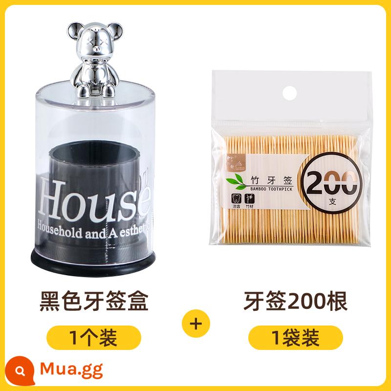 Nhà Hộp Tăm Ins Gió Gấu Đựng Tăm Cá Tính Cao Cấp Hộp Tăm Bông Trái Cây Nĩa Hộp Bảo Quản Chỉ Nha Khoa Giá Đỡ - Đen [200 tăm miễn phí]
