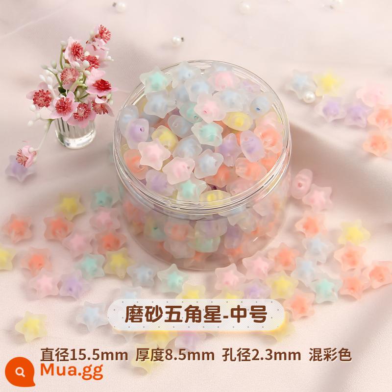 Acrylic hạt trung hạt màu kẹo hạt rời hạt bead handmade tự làm chất liệu vòng cổ handmade phụ kiện trang sức - Ngôi sao năm cánh mờ/cỡ vừa 50 cái/nhiều màu [kèm cuộn dây thun/4 mét]