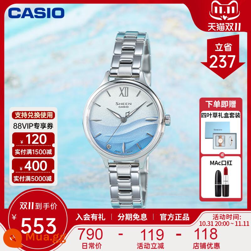 Đồng hồ CASIO nữ ánh sáng thời trang thích hợp ánh sáng sang trọng đơn giản khí chất đồng hồ thạch anh nữ vàng nhỏ 4539/4540 - 20.SHE-4550D-2AUPR tặng kèm hộp quà cỏ bốn lá