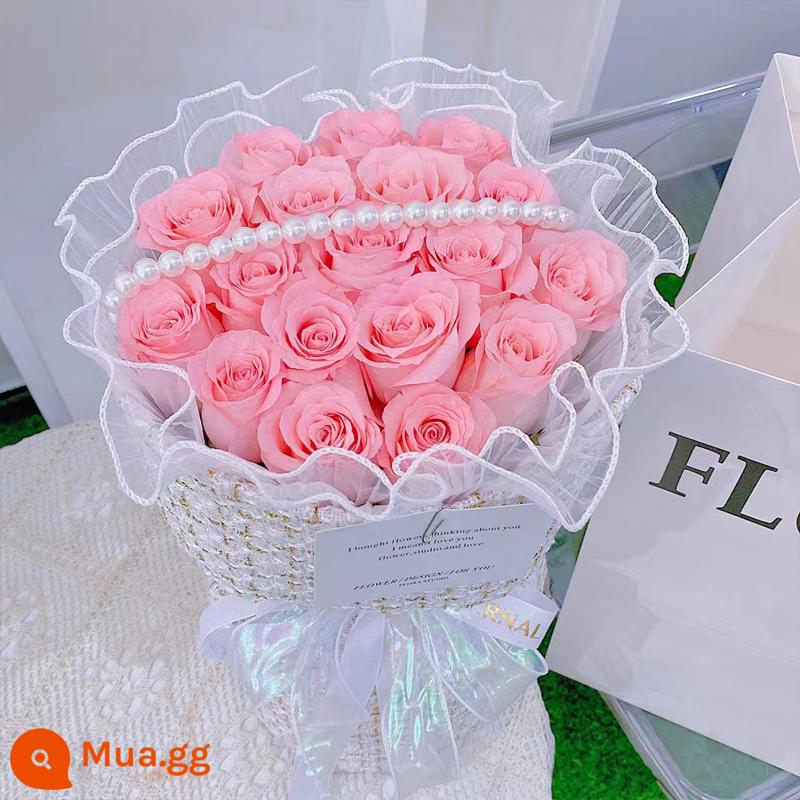 Lễ hội mùa xuân Năm mới Bó hoa hồng sinh nhật Xiaoxiangfeng cho bạn gái Flower Express Giao hàng cùng thành phố Thâm Quyến Bắc Kinh Quảng Châu - [Pink Romance] 19 bông hoa Diana + dây chuyền ngọc trai