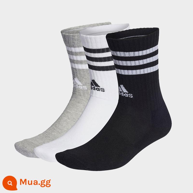 Vớ Adidasadidas nam và nữ vào mùa thu và mùa đông chạy tất và bóng rổ trong vớ - [Đế khăn toàn đế]IC1323 3 đôi đen, trắng và xám, ống vừa