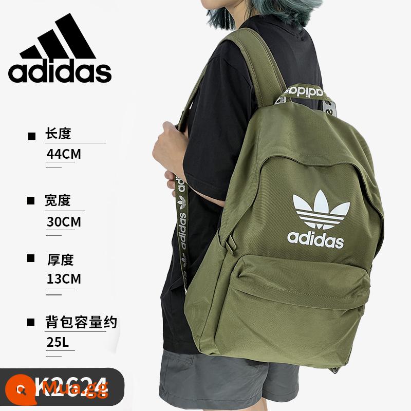 Túi đeo vai Adidas cỏ ba lá dành cho nam và nữ du lịch ngoài trời Túi học sinh trung học phổ thông kiểu Hàn Quốc - Xanh quân đội HK2624