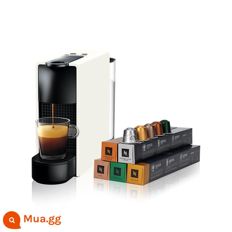 Tổ hợp máy pha cà phê viên nang nhỏ gia đình hoàn toàn tự động nhập khẩu NESPRESSO của Ý chứa 50 viên - 5 Sọc Trắng + Nhẹ Nhàng và Thanh Lịch