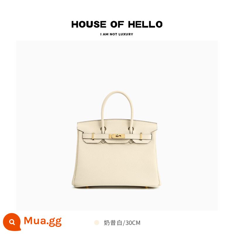 HOUSEOFHELLO chất lượng cao kết cấu togo giả mạo bạch kim túi cầm tay handmade mẫu vải thiều da chính hãng ánh sáng túi xách sang trọng - [Sữa lắc trắng] Khóa vàng/30 inch/Màu mới