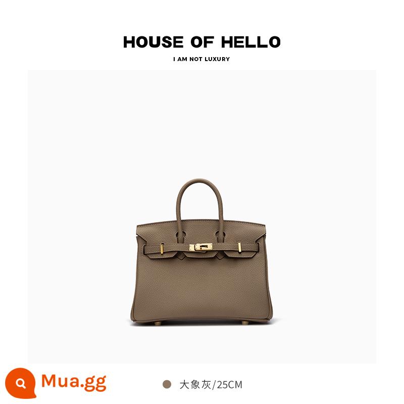 HOUSEOFHELLO chất lượng cao kết cấu togo giả mạo bạch kim túi cầm tay handmade mẫu vải thiều da chính hãng ánh sáng túi xách sang trọng - [Xám voi] Khóa vàng/25 inch