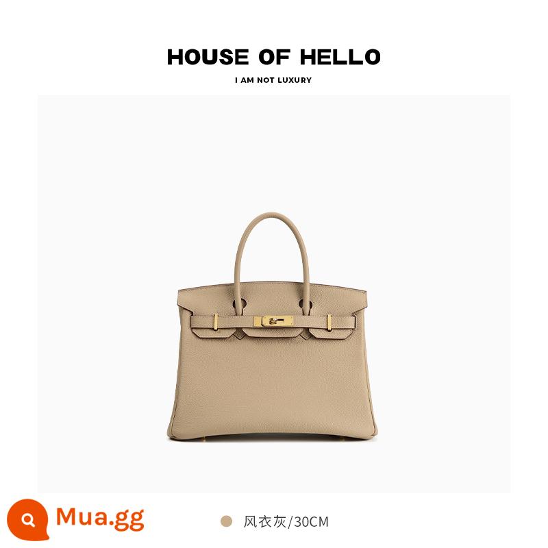 HOUSEOFHELLO chất lượng cao kết cấu togo giả mạo bạch kim túi cầm tay handmade mẫu vải thiều da chính hãng ánh sáng túi xách sang trọng - [Áo gió màu xám] Khóa vàng/30 inch/Màu mới