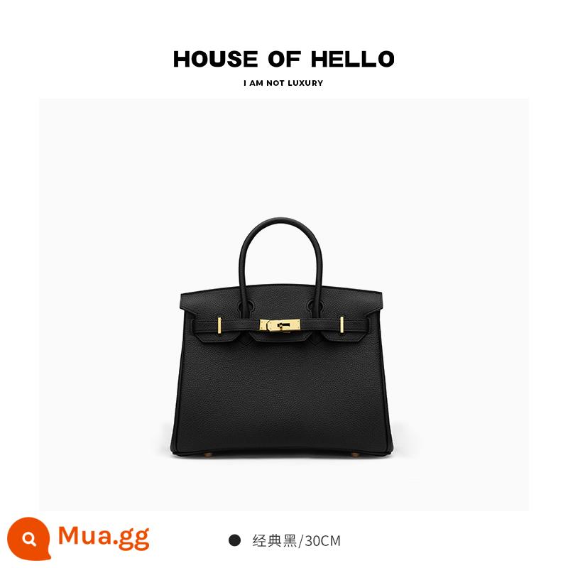 HOUSEOFHELLO chất lượng cao kết cấu togo giả mạo bạch kim túi cầm tay handmade mẫu vải thiều da chính hãng ánh sáng túi xách sang trọng - [Đen cổ điển] Khóa vàng/30 inch