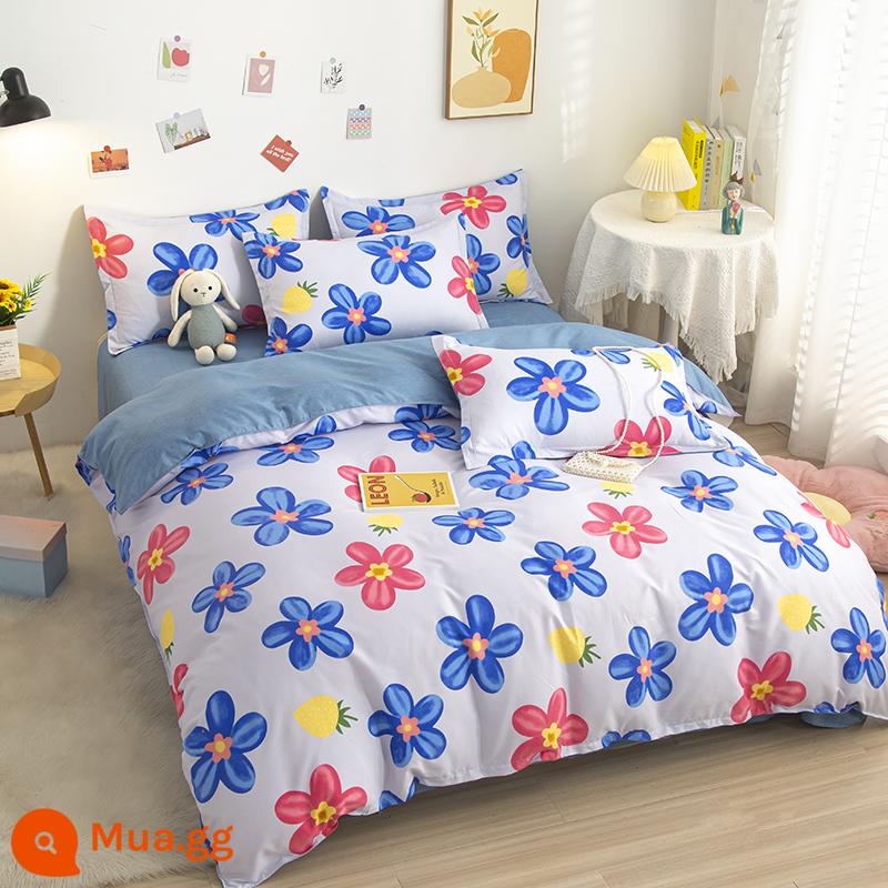 Phong Cách Bắc Âu Iing Bộ 4 Cotton Nguyên Chất Dày 100 Vỏ Chăn Giường Ký Túc Xá Sinh Viên Chần Gòn 3 Giường - Bầu trời xanh đầy màu sắc và dịu dàng JG