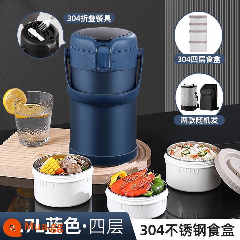 316 Thép không gỉ cách nhiệt nhân viên phòng vé Bento với thùng cách nhiệt dài lớn -Capacity Bento Box Multi -layer - Màu xanh 2.7L-4 lớp cách nhiệt 2 lớp chống bỏng (304 ngăn đựng thực phẩm)