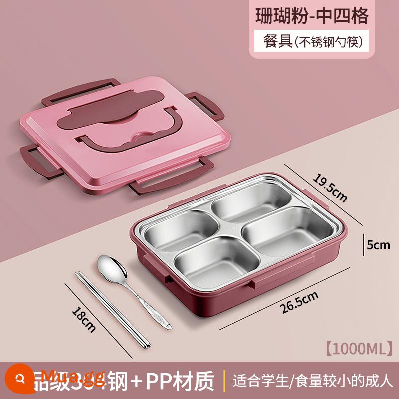 Bảo quản tươi và cách nhiệt Bento Box Box Công nhân Hộp sưởi Hộp ăn trưa của sinh viên Đặt lò vi sóng tách thức ăn nhanh - Cỡ vừa - hồng san hô 4 ngăn (bộ đồ ăn miễn phí)