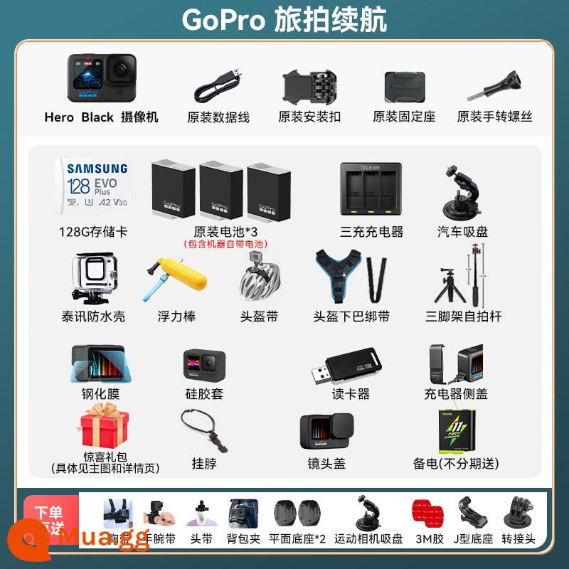 Flagship Store GoPro11/10 Camera Thể Thao Chống Nước Chống Rung Cưỡi Video Trực Tiếp Trượt Tuyết Selfie Cực Chó 9 - Gói chụp ảnh du lịch GoPro Tuổi thọ pin được nâng cấp Pin gốc