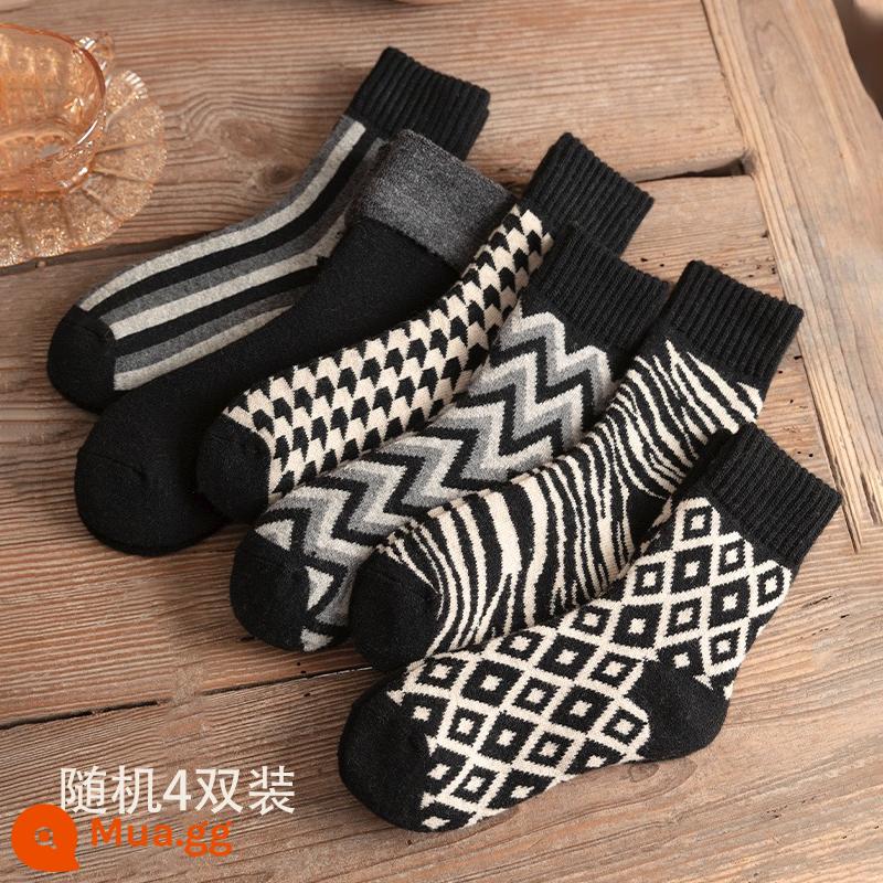 Tất dành cho nữ trong mùa thu đông tất cotton dài ấm áp bằng nhung dành cho nữ Tất dài đến giữa bắp chân cho nữ Đôi tất có đáy khăn bông mùa đông - [4 Đôi Tất Len] 421138 Ngẫu Nhiên 4 đôi