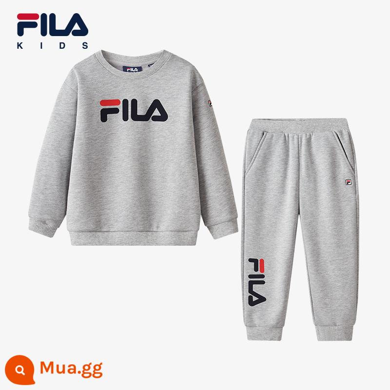 FILA Fila nhung trẻ em thể thao 2023 mới thu đông bé trai và bé gái Áo thun dày quần quần áo mùa thu đông - [Phong cách lông cừu] Mây nổi màu xám hoa xám-QMG