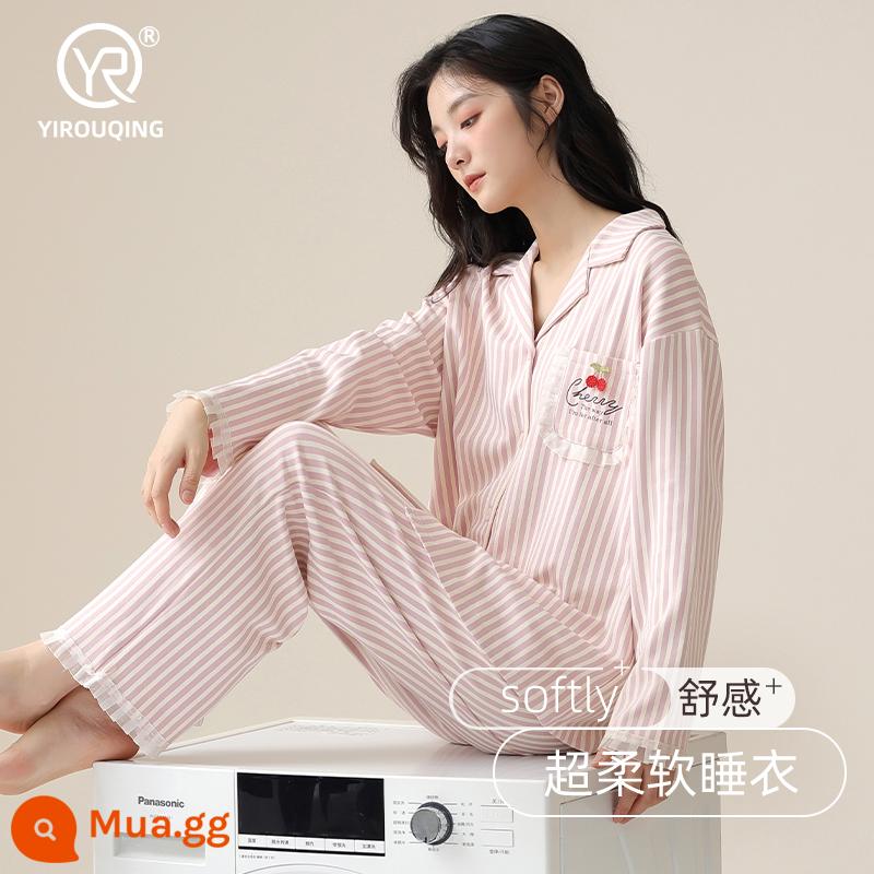 Bộ đồ ngủ cho nữ xuân thu 2023 mới cotton nguyên chất dài tay cỡ lớn kiểu công chúa có thể mặc bên ngoài quần áo ở nhà phù hợp với phong cách mỏng mùa thu - 20953