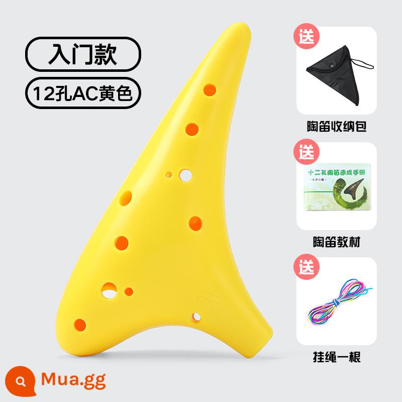 Ocarina nhựa dành cho người mới bắt đầu 12 lỗ 12 lỗ C key alto AC học sinh trẻ em nhựa nhựa chơi nhạc cụ sơ cấp - [Mục màu vàng] + dây buộc + tài liệu giảng dạy + túi đựng