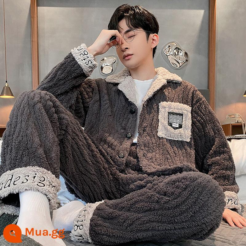 Coral Velvet Pyjamas Men's Winter Decvened cộng với Velvet Winter Warm Diamond Frank Velvet Mùa thu và mùa đông Bộ quần áo - （XHC88180）