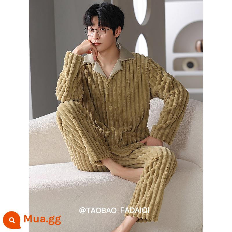 Bộ đồ ngủ lông cừu san hô mùa đông nam dày cộng nhung xuân thu mỏng 2022 mới flannel thanh niên phục vụ tại nhà - JW55770 (áo len)