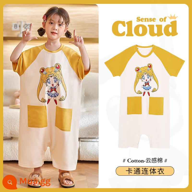 Bộ đồ ngủ trẻ em cotton nguyên chất chống đá chăn jumpsuit bé trai mùa hè mới cho bé điều hòa không khí quần áo thoáng khí nam kho báu quần áo gia đình - J624