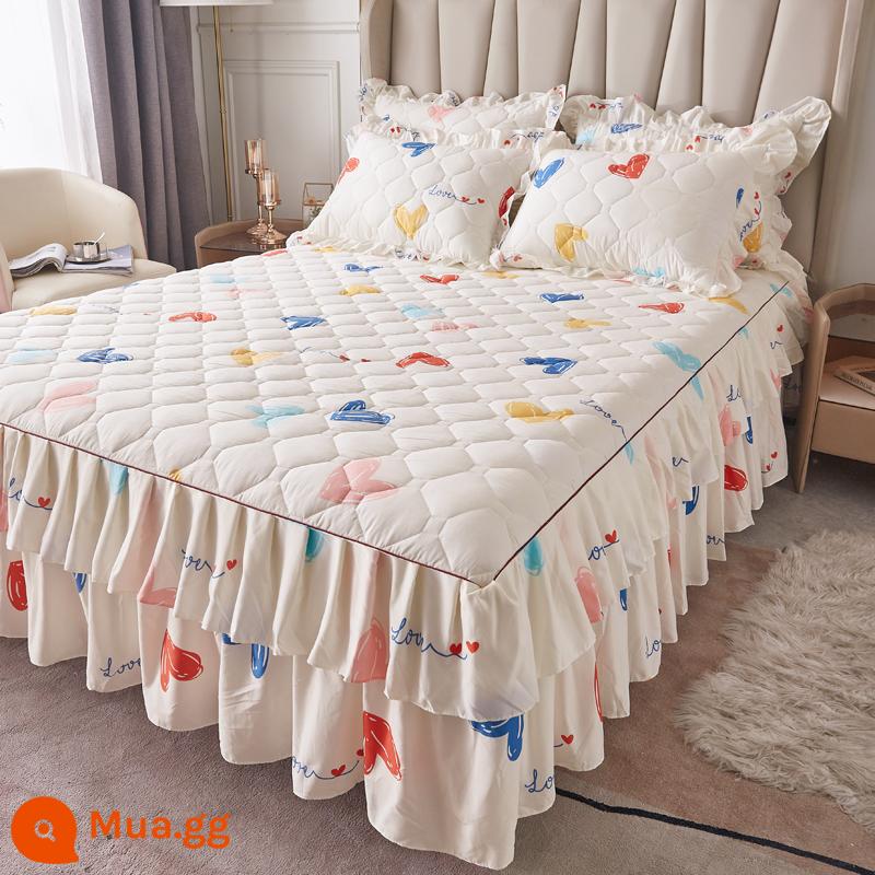 Váy chần bông, ga trải giường cotton nguyên chất, ga trải giường cotton Simmons chống bụi, ga đơn chống trượt 1.5m1.8m 4 - Nhịp Tim Bạc Hồng Y