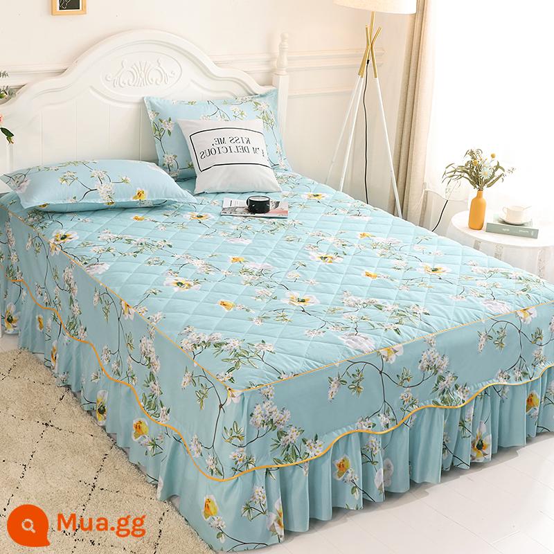 Váy chần bông, ga trải giường cotton nguyên chất, ga trải giường cotton Simmons chống bụi, ga đơn chống trượt 1.5m1.8m 4 - S xanh đậm đầy tình cảm