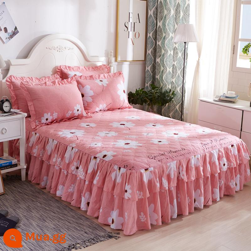 Váy chần bông, ga trải giường cotton nguyên chất, ga trải giường cotton Simmons chống bụi, ga đơn chống trượt 1.5m1.8m 4 - Màu cam nhạt M chần bông ngôn ngữ hoa thuần khiết