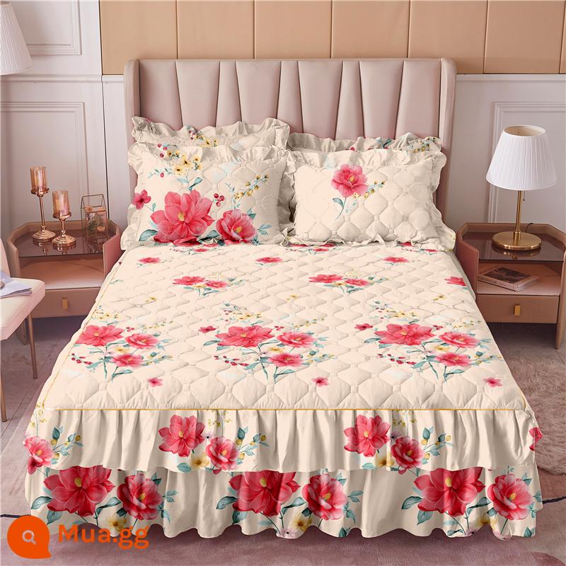 Váy chần bông, ga trải giường cotton nguyên chất, ga trải giường cotton Simmons chống bụi, ga đơn chống trượt 1.5m1.8m 4 - Màu vàng huỳnh quang Y Jasper Beauty Brown