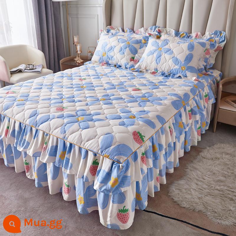 Váy chần bông, ga trải giường cotton nguyên chất, ga trải giường cotton Simmons chống bụi, ga đơn chống trượt 1.5m1.8m 4 - màu xanh hải quân và bầu trời xanh