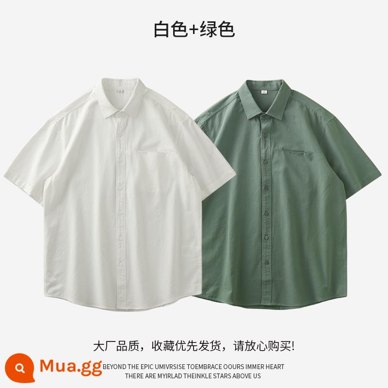 DUKEEN Áo sơ mi cotton nặng của Mỹ ngắn tay mùa hè thương hiệu hợp thời trang cao cấp áo sơ mi inch cổ điển màu trơn áo sơ mi trắng - trắng + xanh