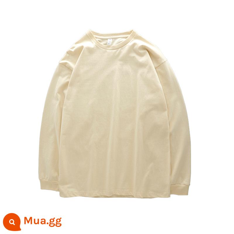 Áo thun nam dài tay nặng 280g kiểu Mỹ DUKEEN mùa xuân thu cotton nguyên chất màu trắng đáy áo sơ mi cổ tròn cotton dày Áo thun nam - quả mơ