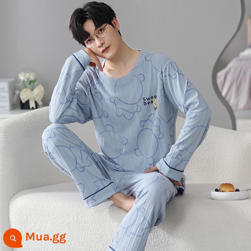 Pure Cotton Pyjamas Mùa xuân nam và mùa thu dài -thanh niên lớn kích thước lớn của trường trung học - JW41653 nam