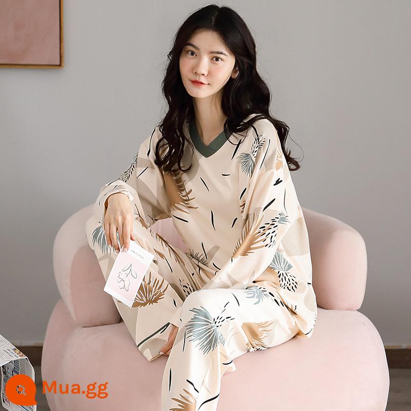 Bộ đồ ngủ nữ cotton dài tay phong cách xuân thu có thể mặc ra ngoài 2021 bộ đồ ở nhà mùa thu mới có thể mặc đi chơi mùa hè - TN5265