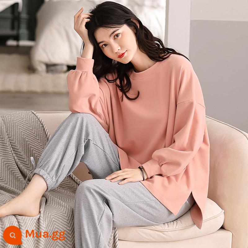 Bộ đồ ngủ nữ cotton dài tay phong cách xuân thu có thể mặc ra ngoài 2021 bộ đồ ở nhà mùa thu mới có thể mặc đi chơi mùa hè - TN3386