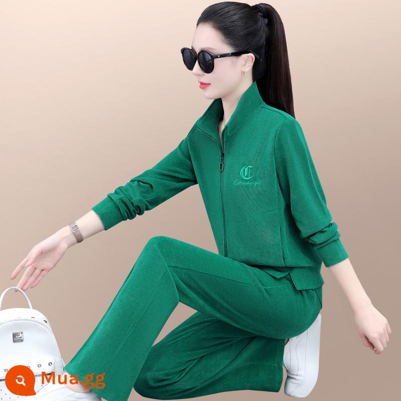 Nữ Xuân Thu Bộ Đồ Thể Thao 2023 Mới Rời Phong Cách Phương Tây Mỏng Bộ Đồ Chạy Bộ Mẹ Trung Niên Mặc Thường Ngày 2 Bộ - Cỏ Xanh 5868