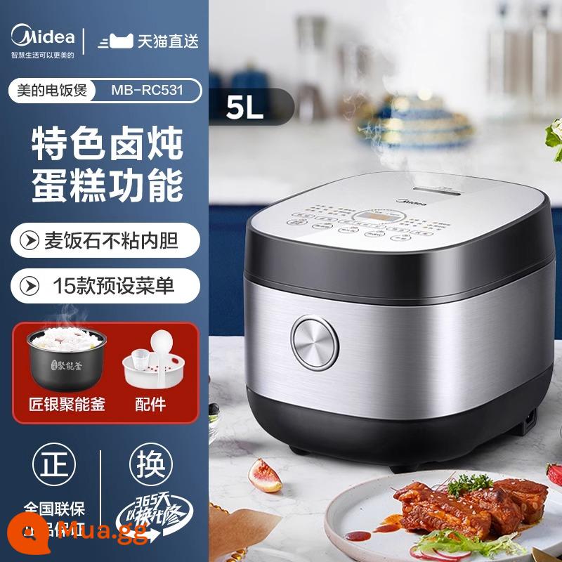 Nồi cơm điện Midea dành cho gia đình 4-6 người dung tích lớn 5 lít lót kháng khuẩn chống dính chính hãng hàng chính hãng - Bạc [Lớp lót ấm đun nước năng lượng kim cương bạc]