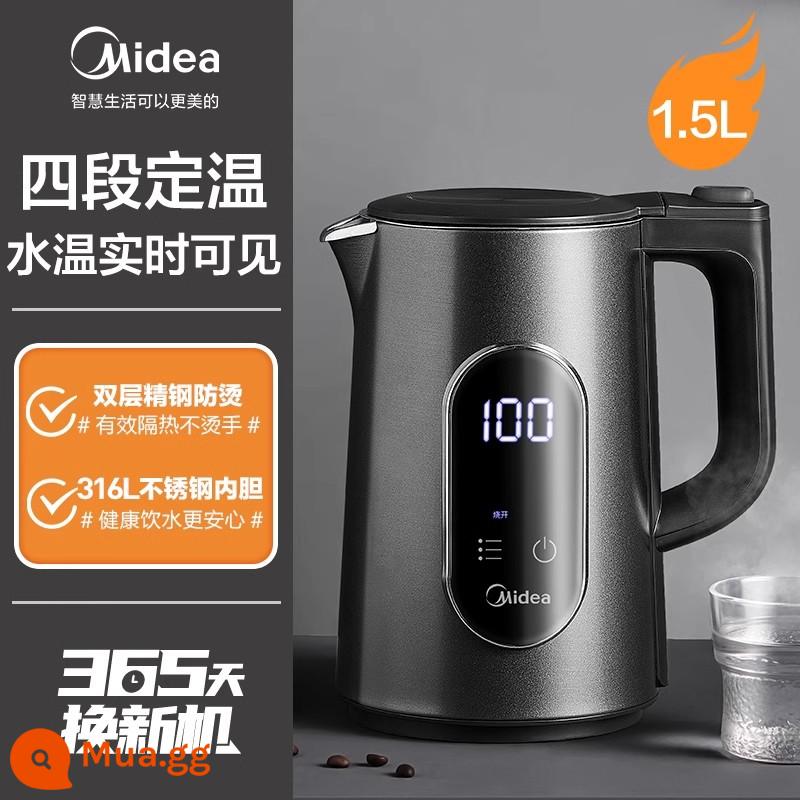 Ấm đun nước Midea thông minh nhiệt độ không đổi 2 lớp thép không gỉ chống vảy ấm đun nước điện gia dụng hoàn toàn tự động ấm đun sôi ký túc xá - Chất liệu sapphire đen 316L