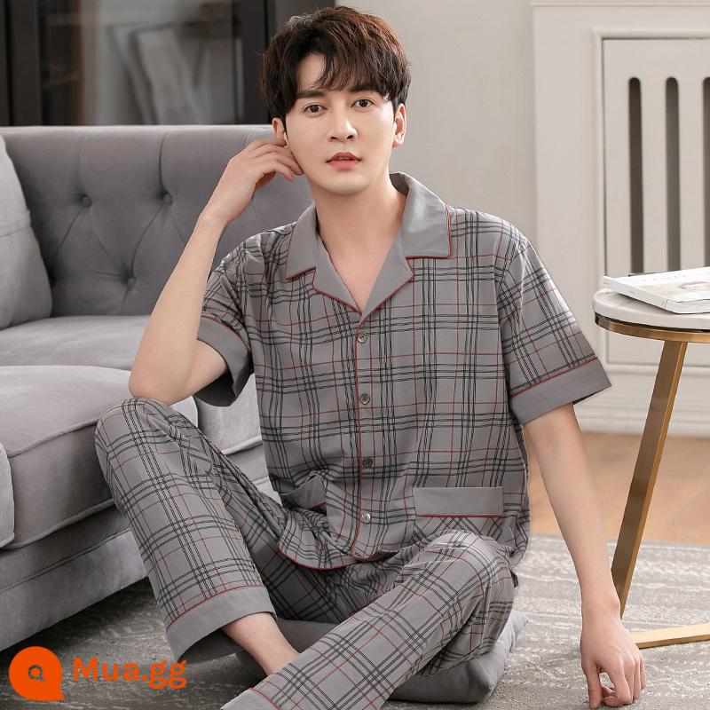 Bộ đồ ngủ nam cotton mùa hè quần ngắn tay nam cotton mỏng phần mùa hè cỡ lớn nửa tay nam phục vụ tại nhà phù hợp với - 2801 bồ hóng