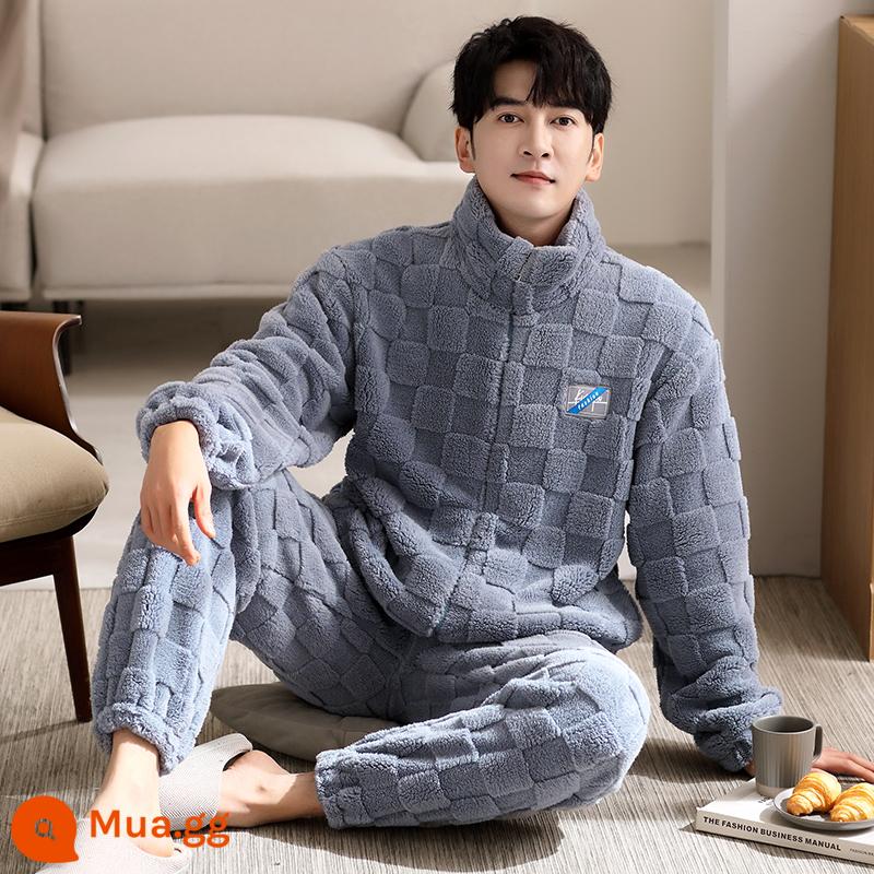 Bộ đồ ngủ nam mùa đông san hô nỉ dày cộng với nhung nam thu đông flannel nam size lớn thường mùa đông mặc nhà - 8831 xanh xám