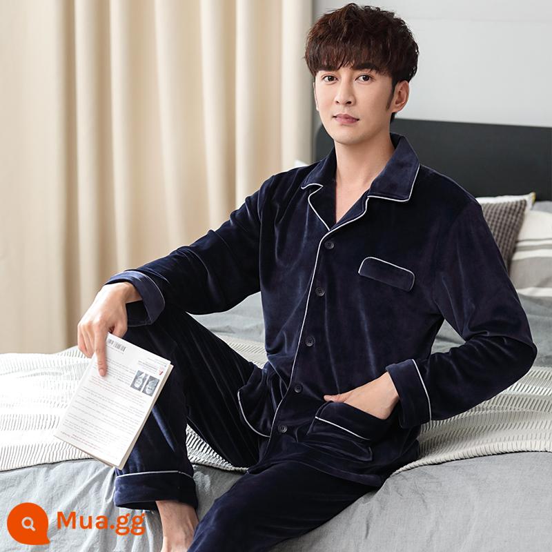 Bộ đồ ngủ nam mùa đông san hô nỉ dày cộng với nhung nam thu đông flannel nam size lớn thường mùa đông mặc nhà - 98671 Tây Tạng màu xanh