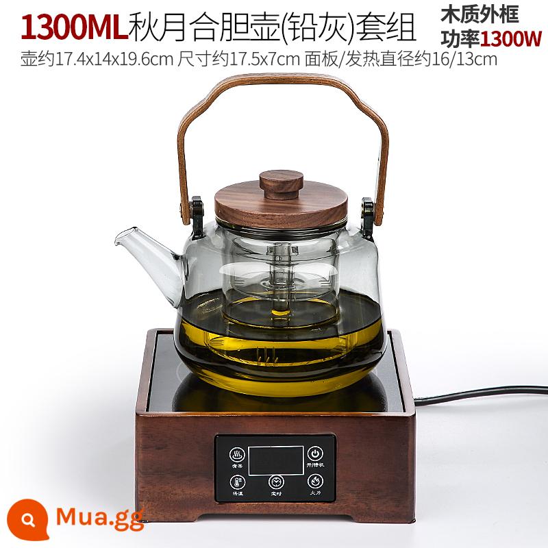 Chịu Nhiệt Độ Cao Cao Ấm Trà Thủy Tinh Borosilicate Pha Lê Đen Lò Pha Trà Hộ Gia Đình Bộ Trà Bộ Dày Chùm Ấm Đun Nước - Bếp pha lê đen Fangzhi + Nồi Qiuyue Hegall (Xám chì) 398