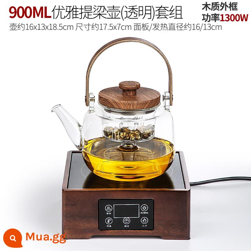 Chịu Nhiệt Độ Cao Cao Ấm Trà Thủy Tinh Borosilicate Pha Lê Đen Lò Pha Trà Hộ Gia Đình Bộ Trà Bộ Dày Chùm Ấm Đun Nước - Bếp pha lê đen Fangzhi + Ấm nâng sang trọng (trong suốt) 368