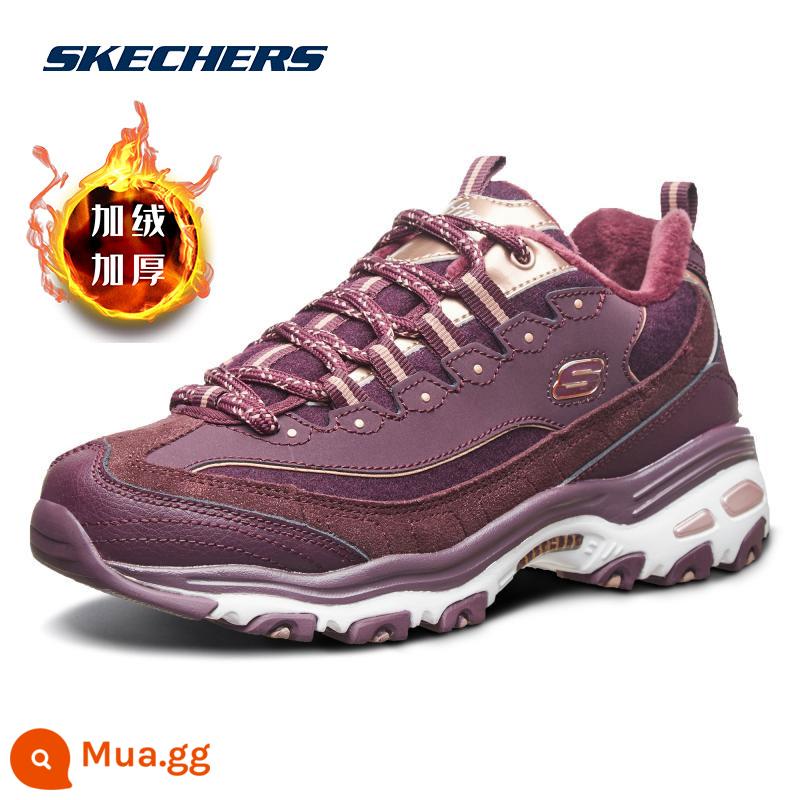 Giày Nữ SKECHERS Retro Bố Giày Mùa Đông 2023 Cổ Điển Mới Giày Gấu Trúc Đen Chiến Binh Giày Thể Thao Và Giải Trí Nữ - Phong cách BURG/Lông cừu