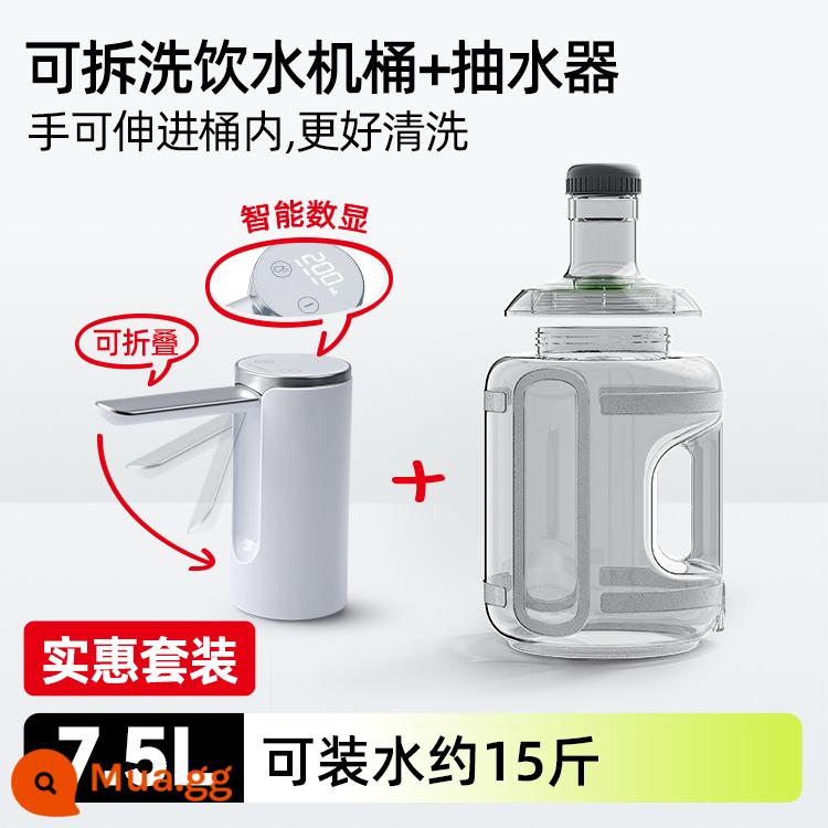 Nước lưu trữ nước gia đình cho xô nguyên chất, các thủy thủ khoáng chất rỗng, thực phẩm -chất phân phối nước cấp PC xô nước lưu trữ nước 5L - [Có thể tháo rời và giặt được] Thùng uống nước 7,5L + bộ máy bơm nước