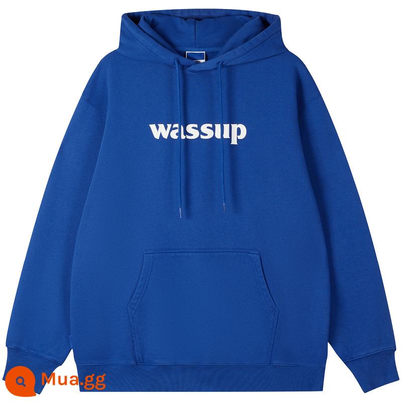 WASSUP hợp thời trang thương hiệu áo len nam áo khoác ngoài áo hoodie nặng cộng với áo chui đầu lông cừu mùa thu và mùa đông nữ phù hợp với triều đại quốc gia - đốm xanh hoàng gia